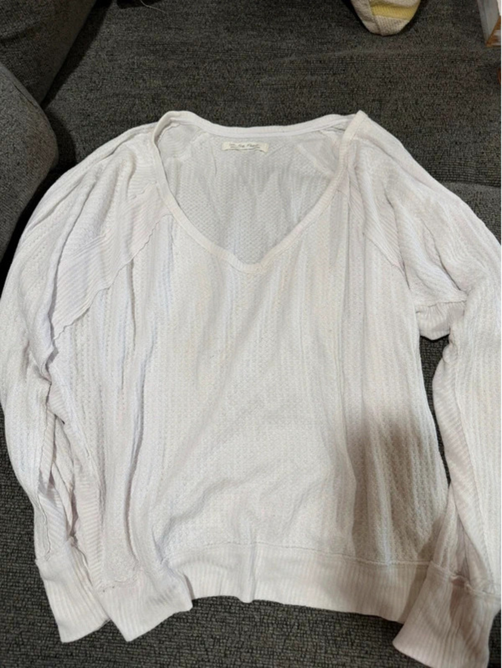 Free People We The Free White Waffle Knit Long Sleeve Top M